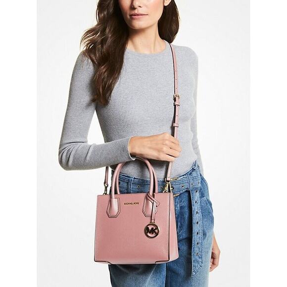 Michael Kors Mercer Medium Pebbled Leather Crossbody Bag Primrose Pink - Picture 3 of 6